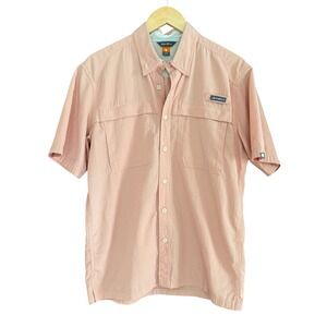 Eddie Bauer Mens‎ Short Sleeve Fishing Shirt Peach Seersucker Ventilated Medium